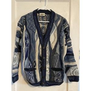 Aklanda Australia Men’s Large 3D Textured Knit Cardigan 100% Wool Blue